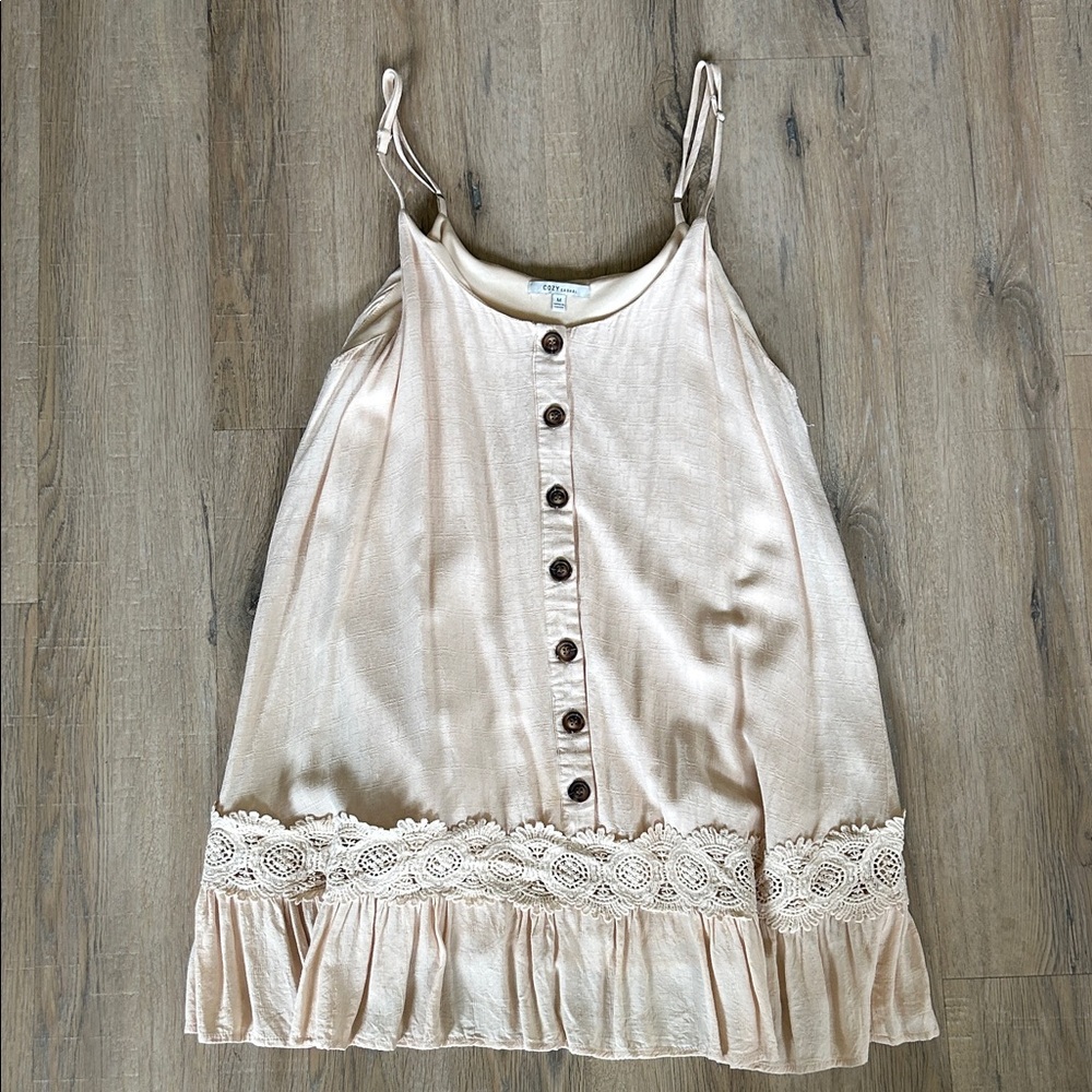 Cozy Casual Cream Mimi Dress with Button Front